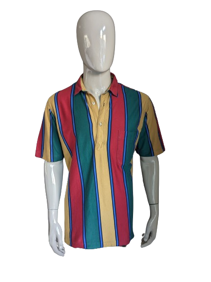 Vintage from Laack Royal Polo. Red blue green yellow striped. Size L.