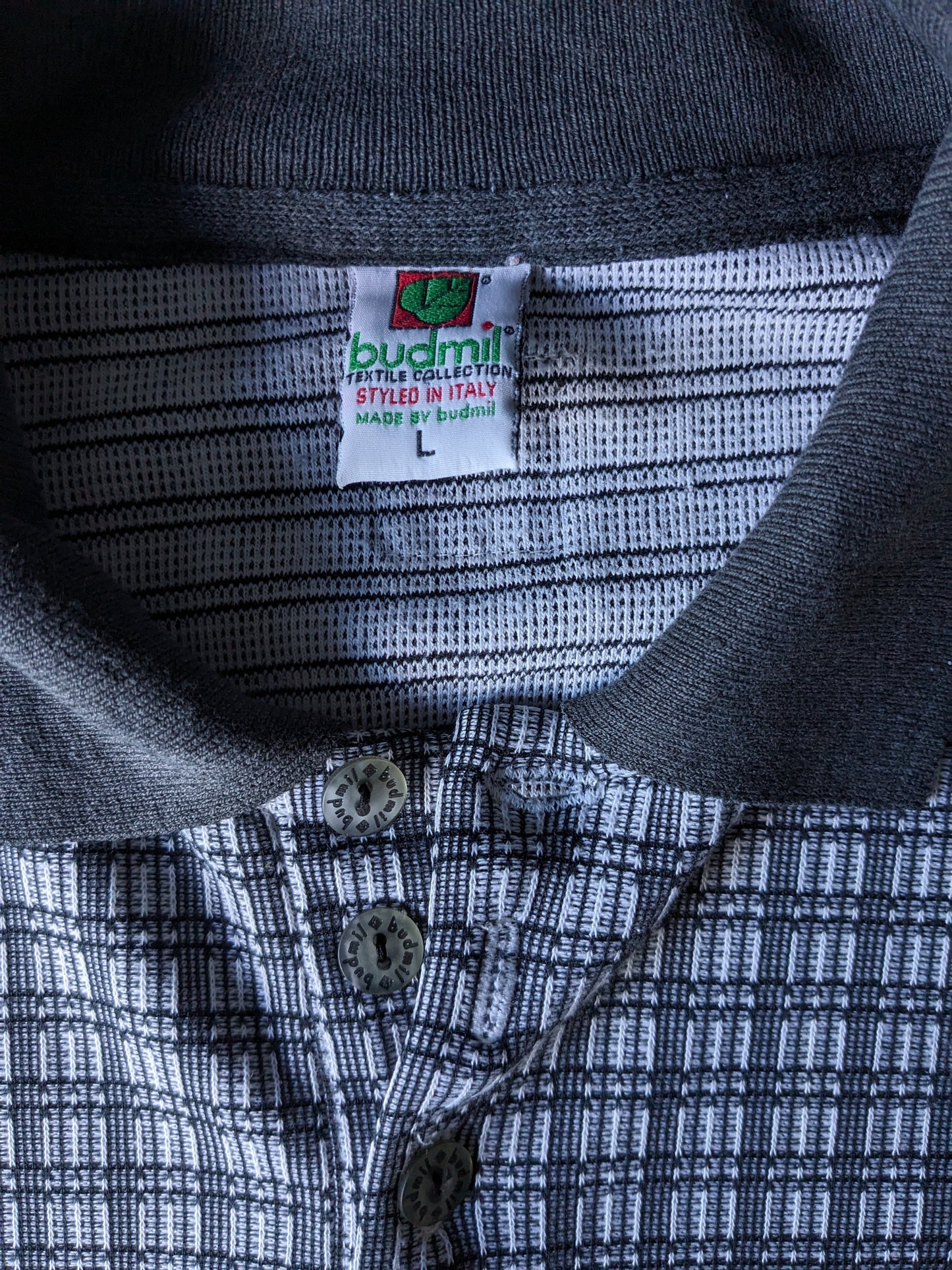 Vintage Budmil Polo. Black and white gray checked. Size L.