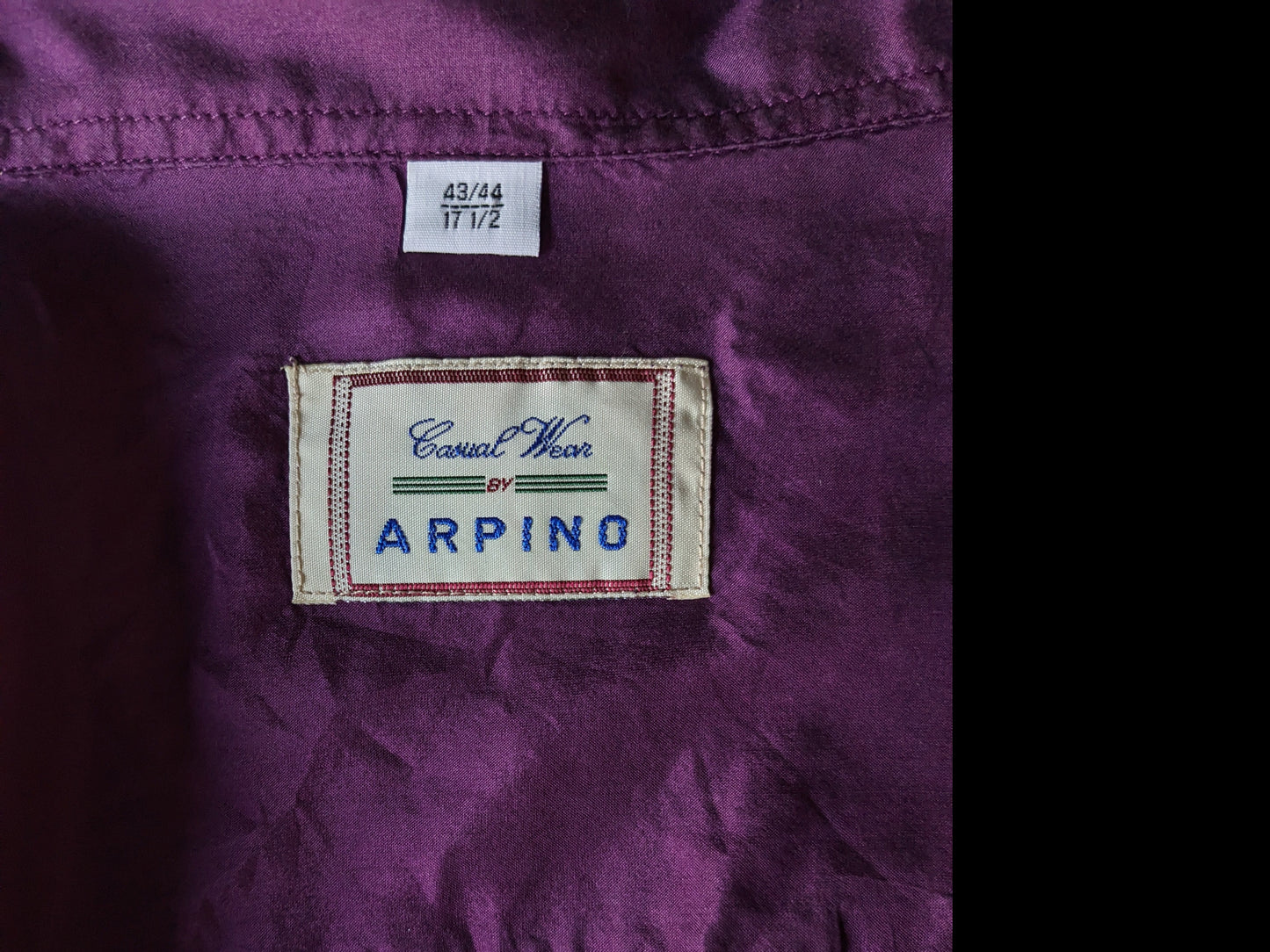 Vintage Arpimo zijden overhemd. Paars. Maat XXL / 2XL.