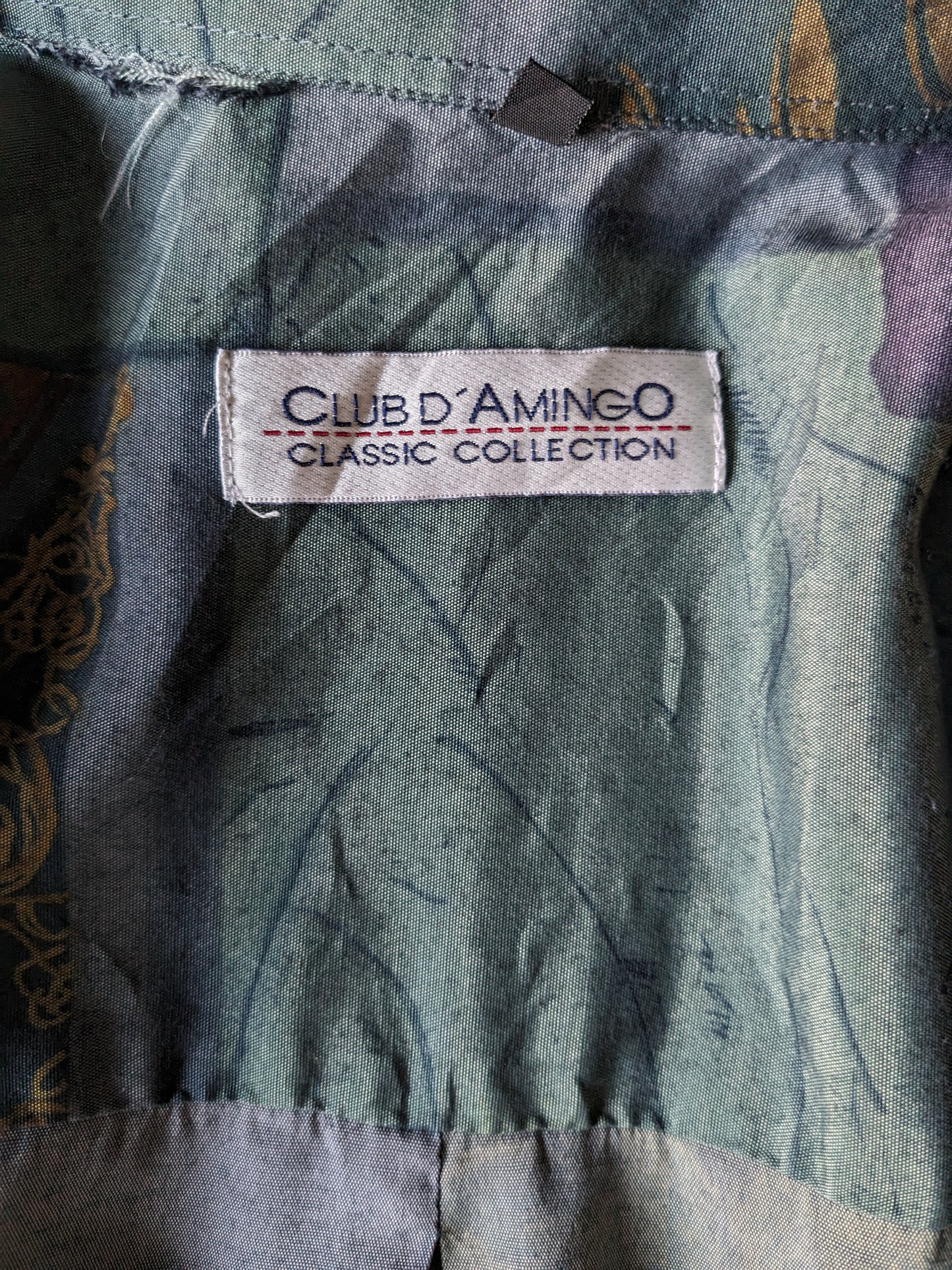Vintage Club D'Amingo 90's overhemd. Grijs geel paars groene print. Maat XL.