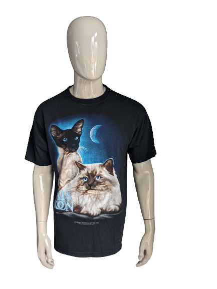 Camisa de colección RL. "Cats Moon". Negro con impresión. Talla L.