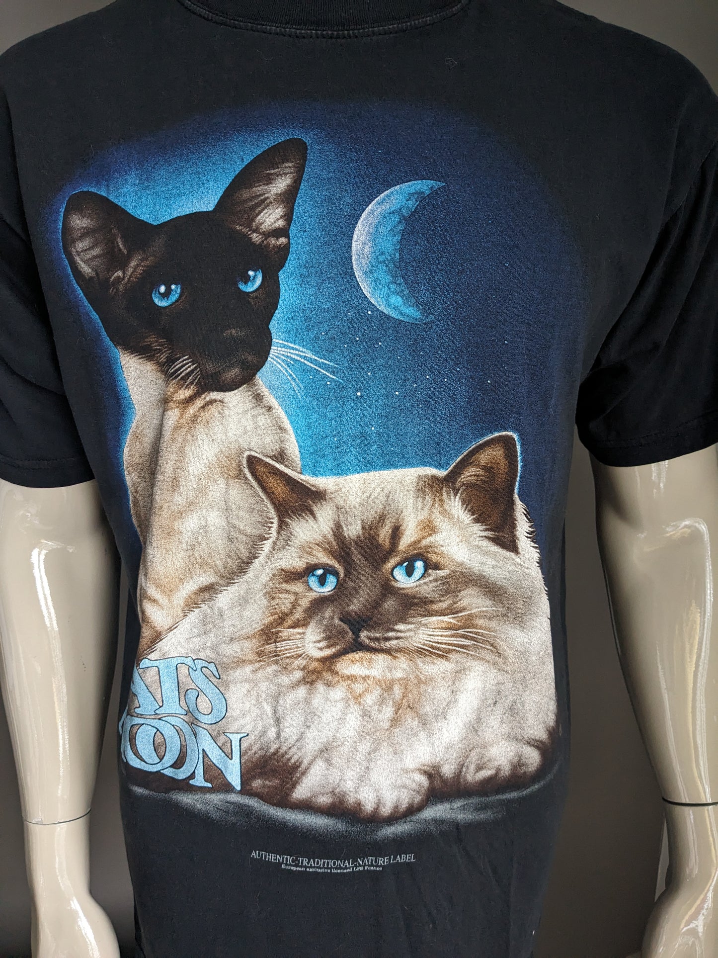 Camicia da collezione RL. "Cats Moon". Nero con stampa. Taglia L.