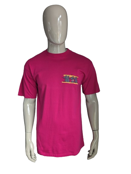 Vintage Mil Uno shirt "Mouse". Roze met opdruk. Maat M.