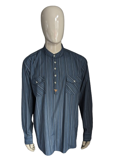 Camisa de Atlas para hombres con camisa vertical / agricultores / collar MAO. Azones azul rayado. Tamaño 2xl / xxl.