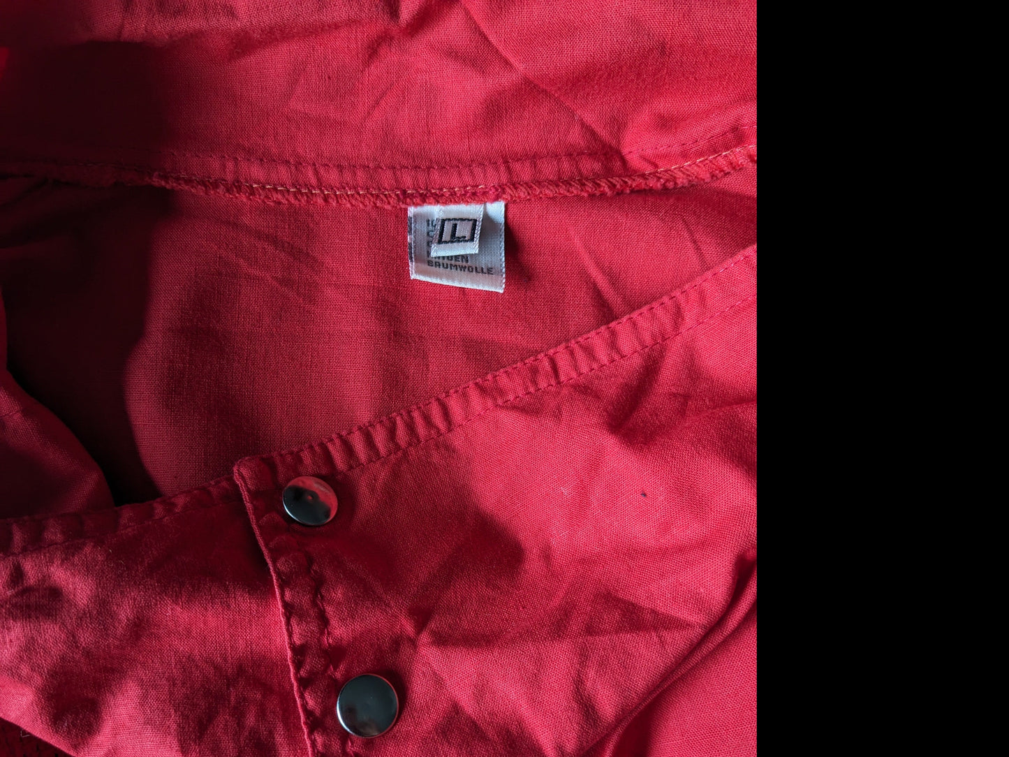 Vintage Polo -Pullover mit Gummiband. Rot mit Druck. Größe L / XL.