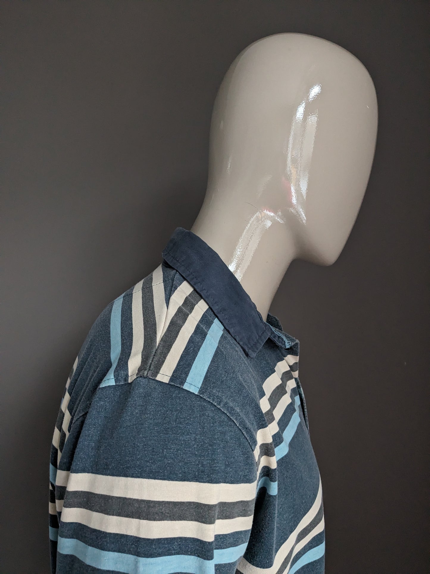 Vintage Budmil Polo Sweater. Green blue beige brown striped. Size L.