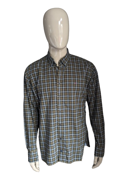 Tommy Hilfiger shirt. Green blue white checkered. Size XL. Custom fit.