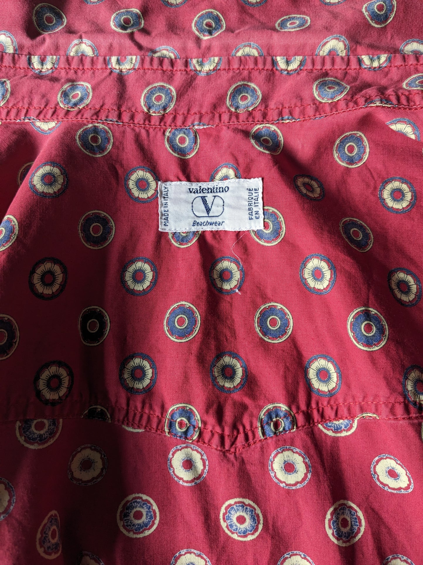 Camicia vintage Valentino. Stampa gialla blu rosso. Taglia XL.