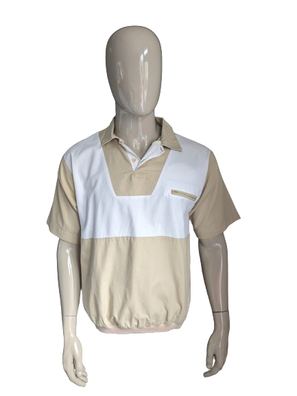Vintage 3Suisses Polo mit Gummiband. Beigeweiß gefärbt. Größe L.