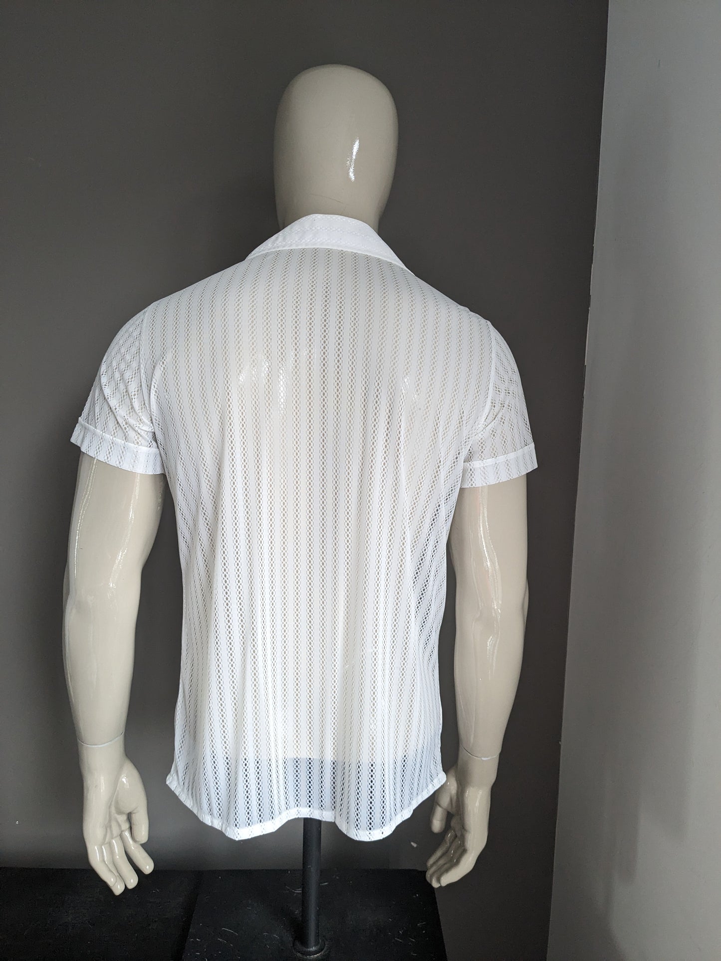 Vintage 70er Hemd Kurzarm. Weißes transparentes /durchscheinendes Motiv. Größe M.