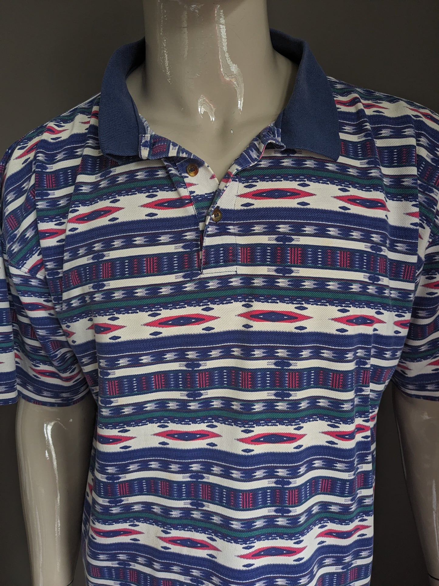 Vintage polo. Blue green red and white print. Size 2XL / XXL.