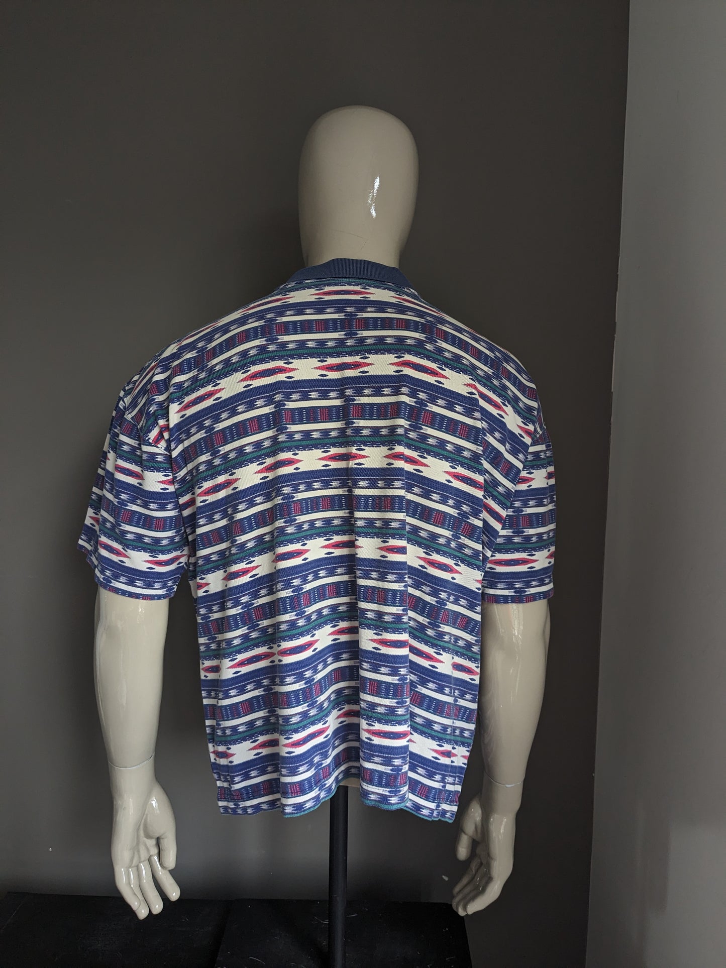 Vintage polo. Blue green red and white print. Size 2XL / XXL.
