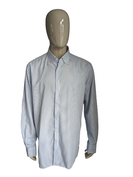 Thomas Maine overhemd. Blauw Wit gestreept. Maat 46 / 2XL / XXL.
