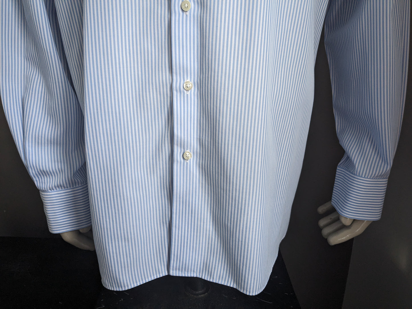 Thomas Maine overhemd. Blauw Wit gestreept. Maat 46 / 2XL / XXL.