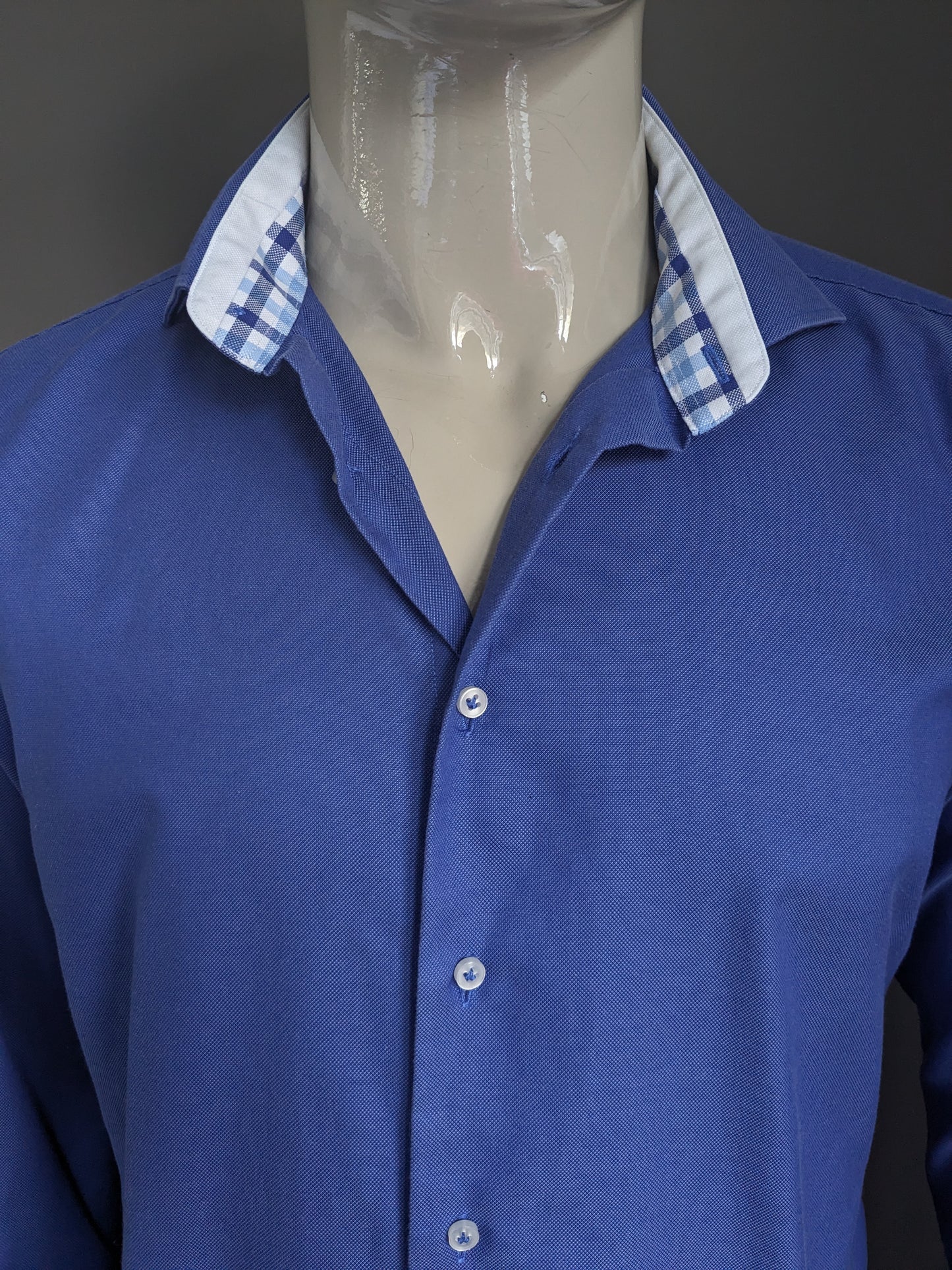 Profuomo shirt. Blue mixed. Size 42 / L. Slim Fit.