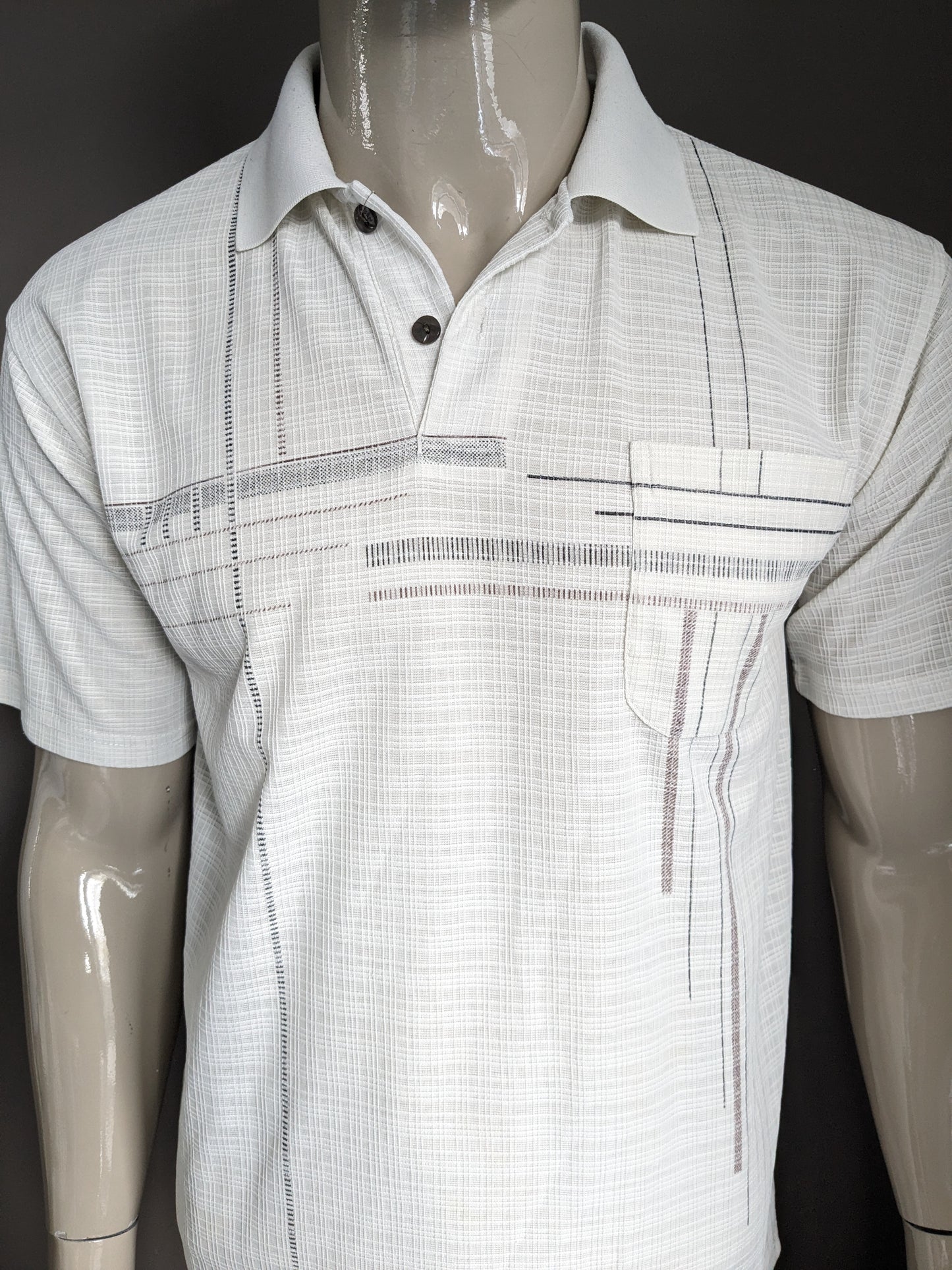 Vintage Carabou Classic Polo. Beige brown black checked. Size L.