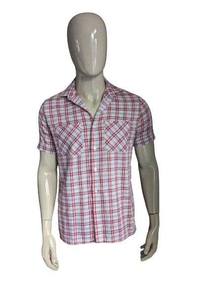 Vintage Fekon shirt short sleeve. Red blue yellow checked. Size L.