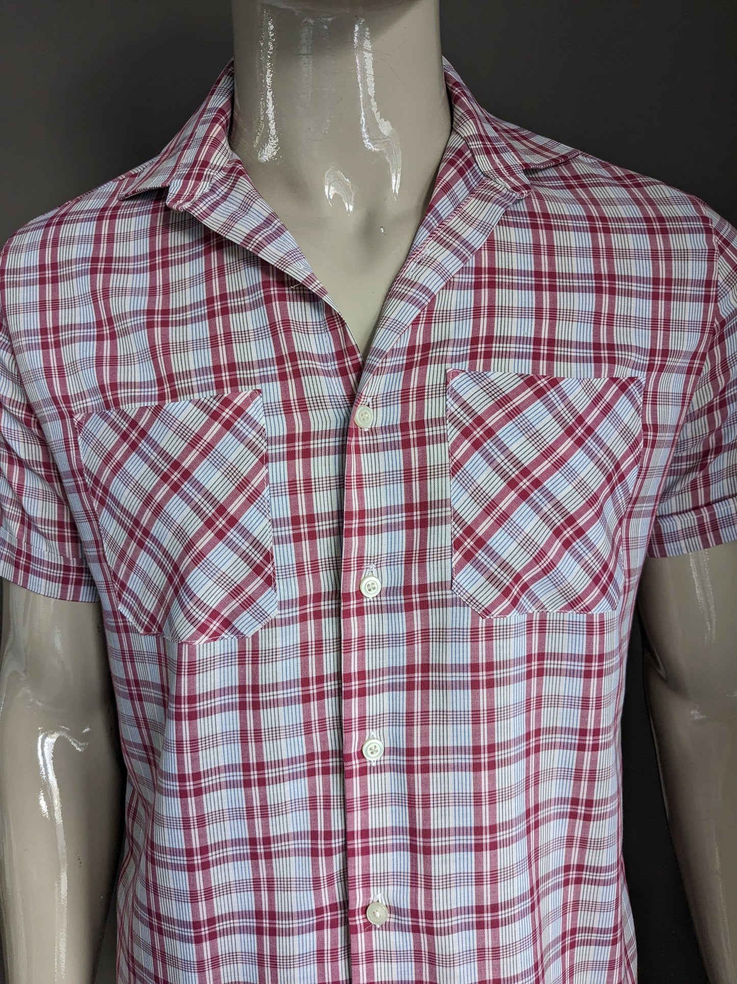 Vintage Fekon shirt short sleeve. Red blue yellow checked. Size L.