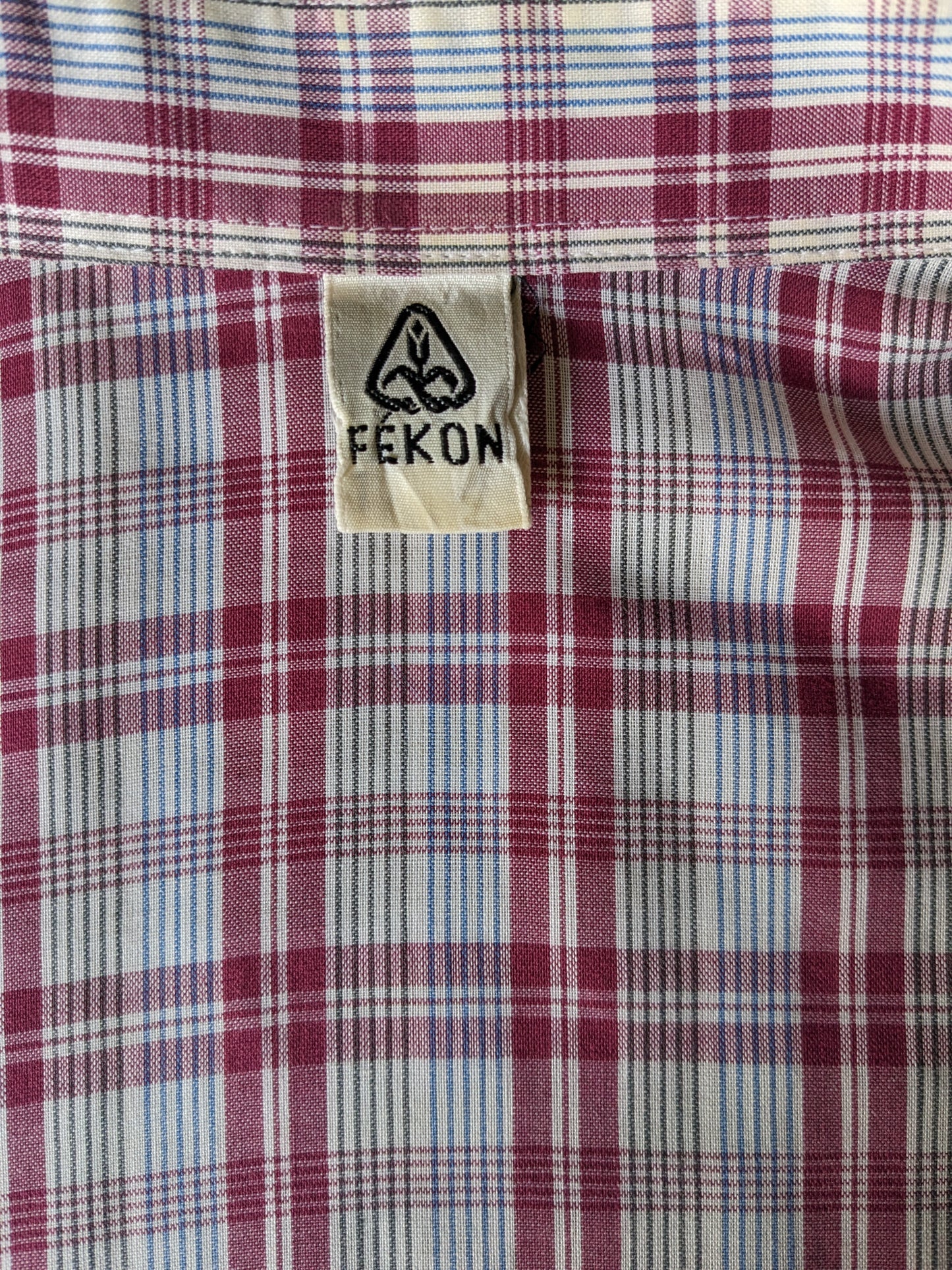 Vintage Fekon overhemd korte mouw. Rood Blauw Geel geruit. Maat L.