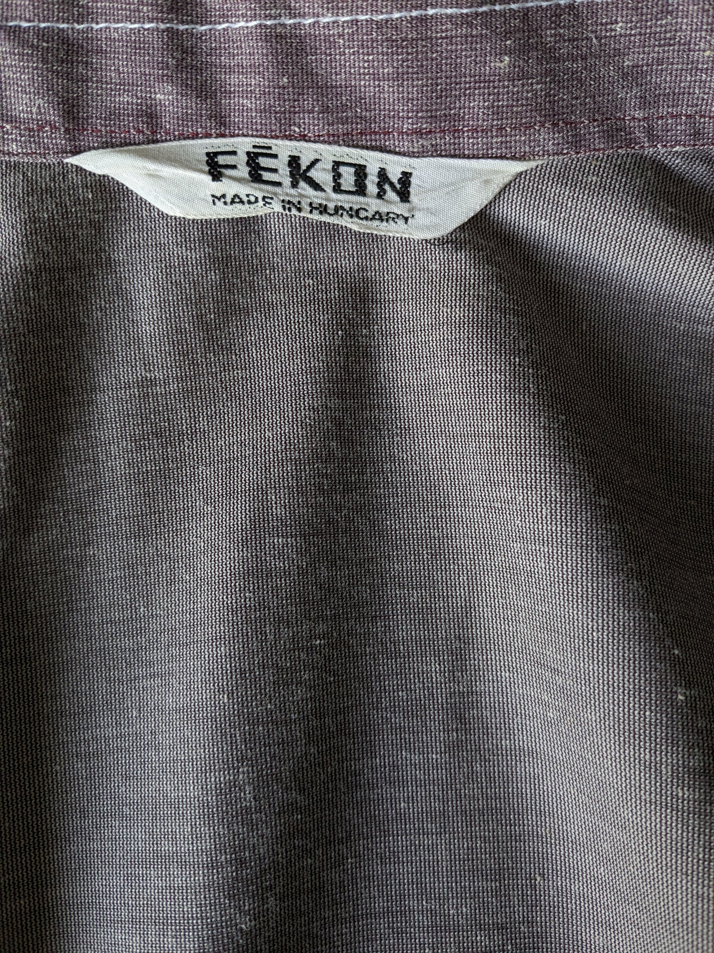 Vintage Fekon overhemd korte mouw met puntkraag en drukknopen. Paars Wit gemêleerd. Maat M.