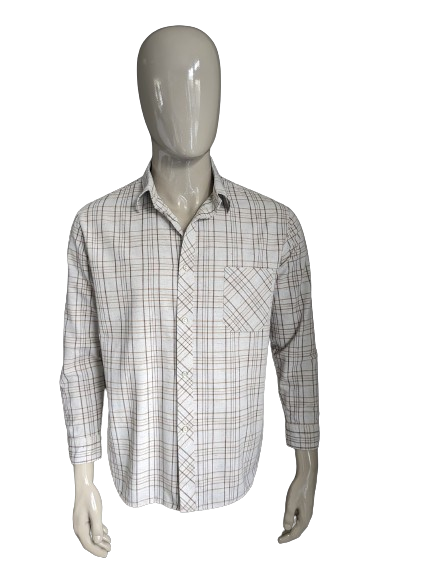 Vintage brandless shirt. Beige brown checked with colored dots. Size L.