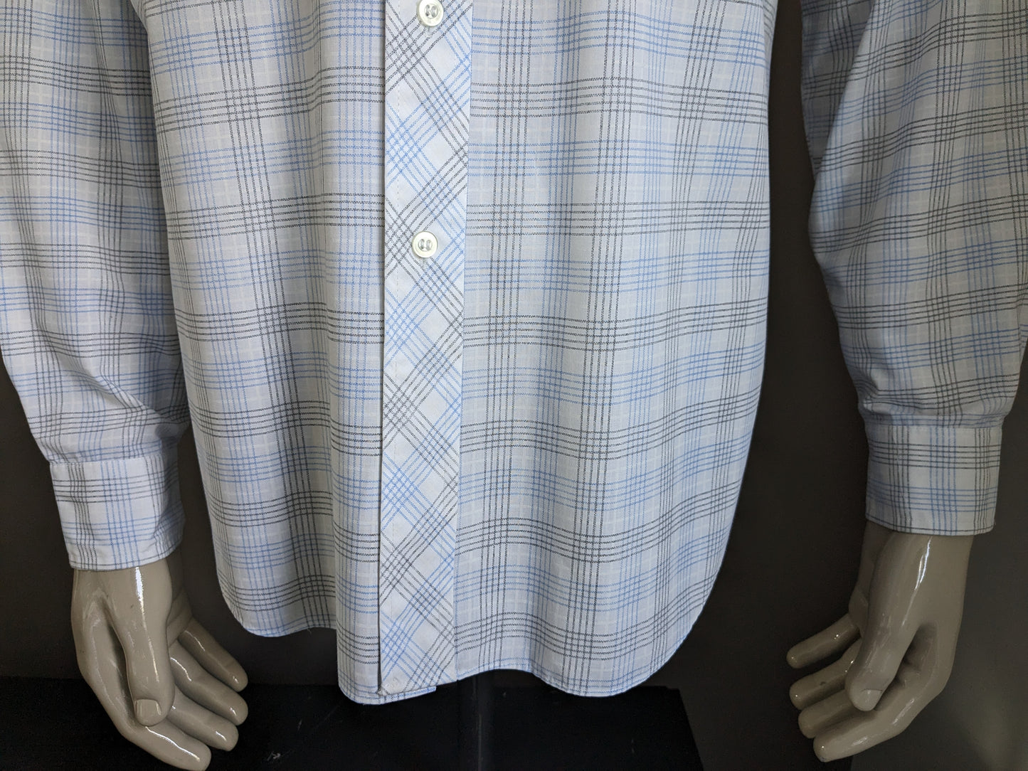 Vintage Friendship 70's overhemd met puntkraag. Blauw Wit Zwart geruit. Maat XL.