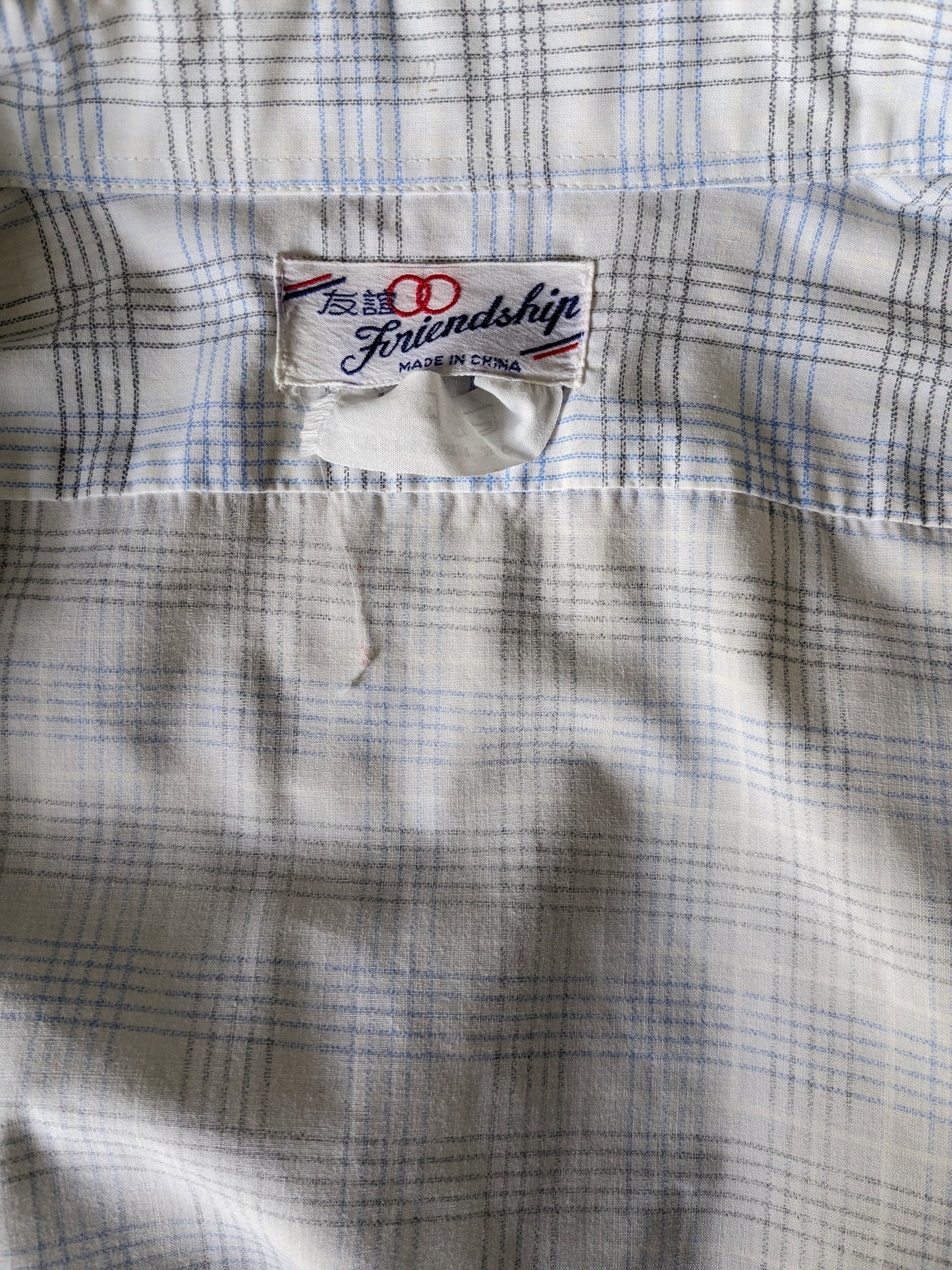 Vintage Friendship 70er Hemd mit Punktkragen. Blau weiß schwarz geprüft. Größe xl.