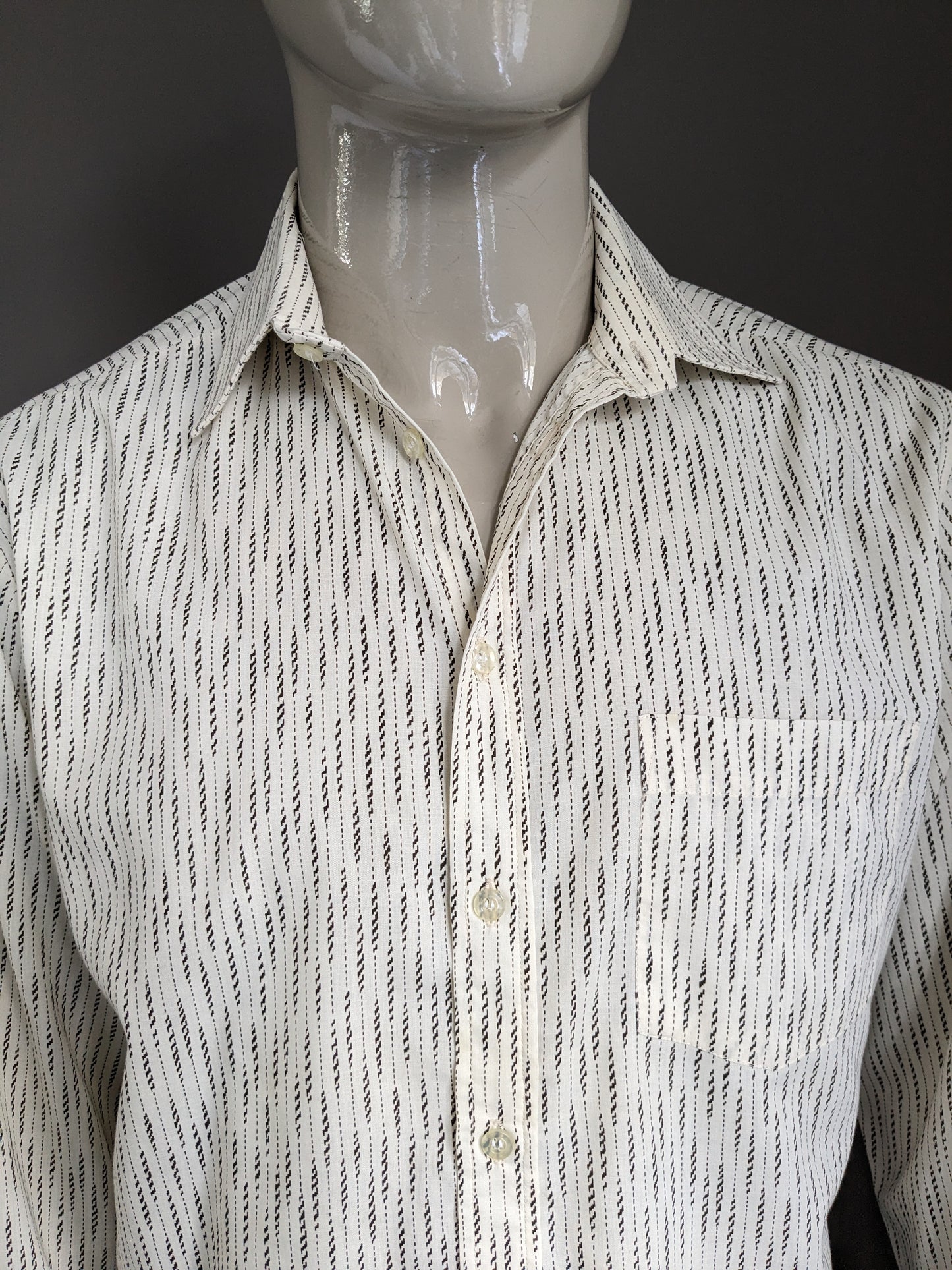 Vintage Fekon 70's overhemd. Bruin Beige print. Maat XL.