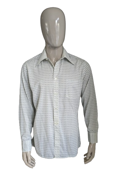 Vintage Fabio 70's overhemd met puntkraag. Beige Grijs gebloemd. Maat XL.
