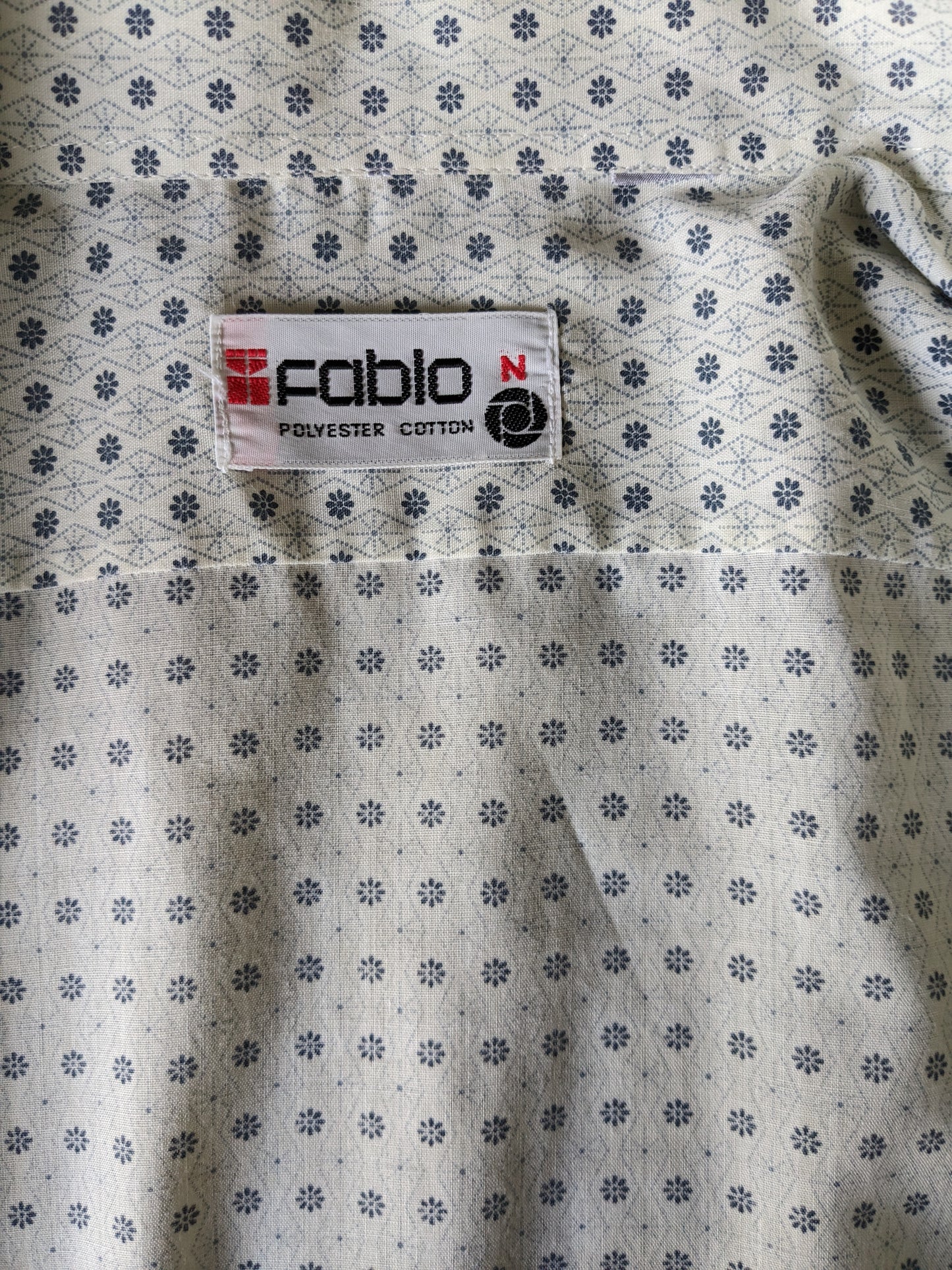 Vintage Fabio 70's overhemd met puntkraag. Beige Grijs gebloemd. Maat XL.