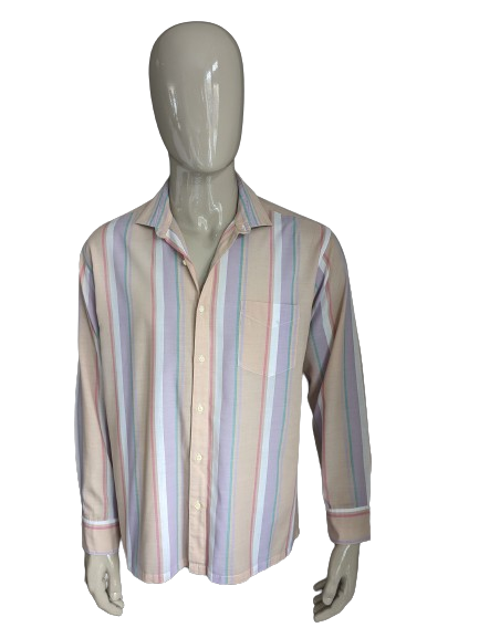 Vintage Wrangler-Shirt. Rosa Lila Grün Orange gestreift. Größe XL.