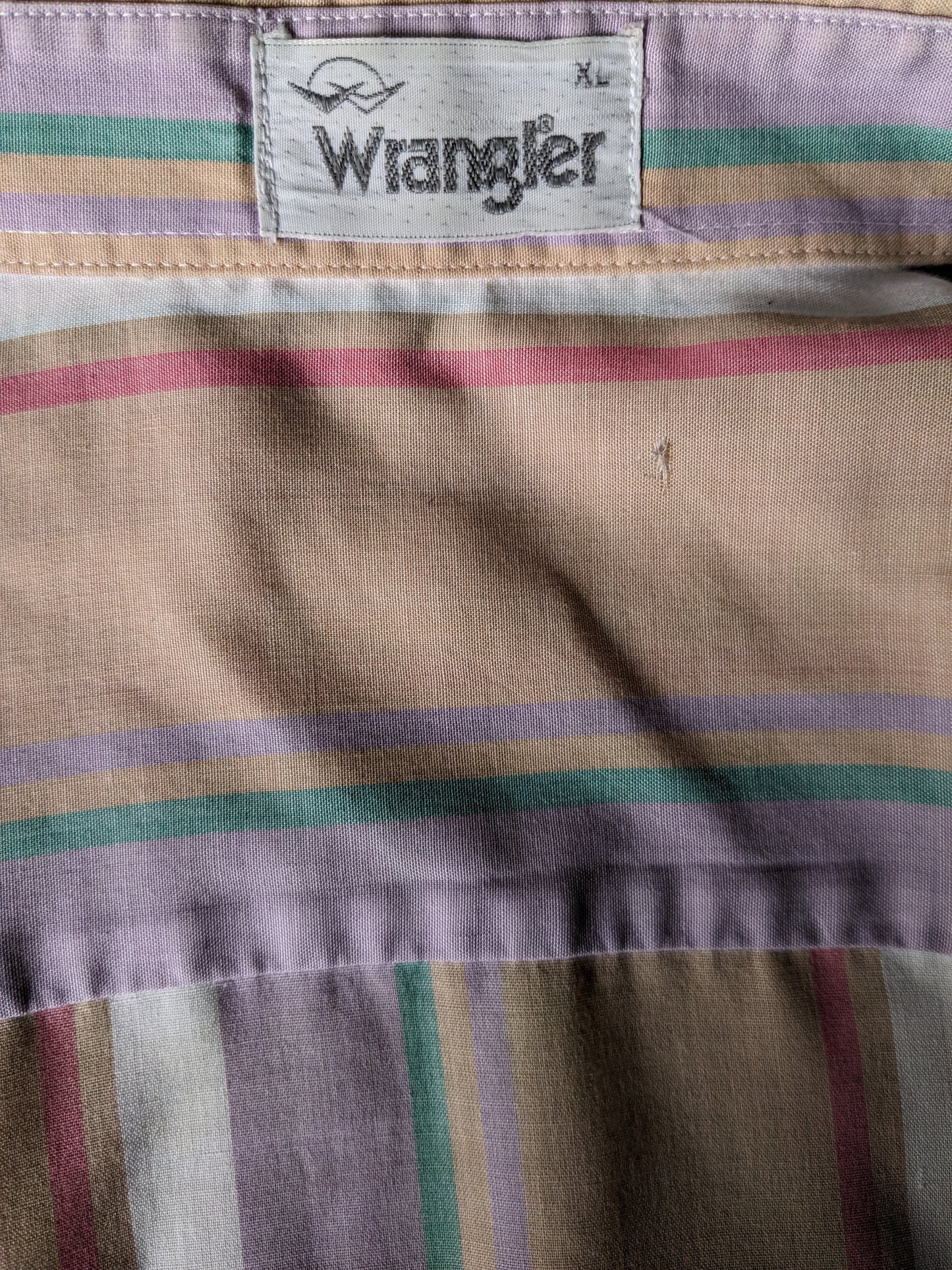 Camicia vintage wrangler. Strisce arancione verde viola rosa. Taglia XL.