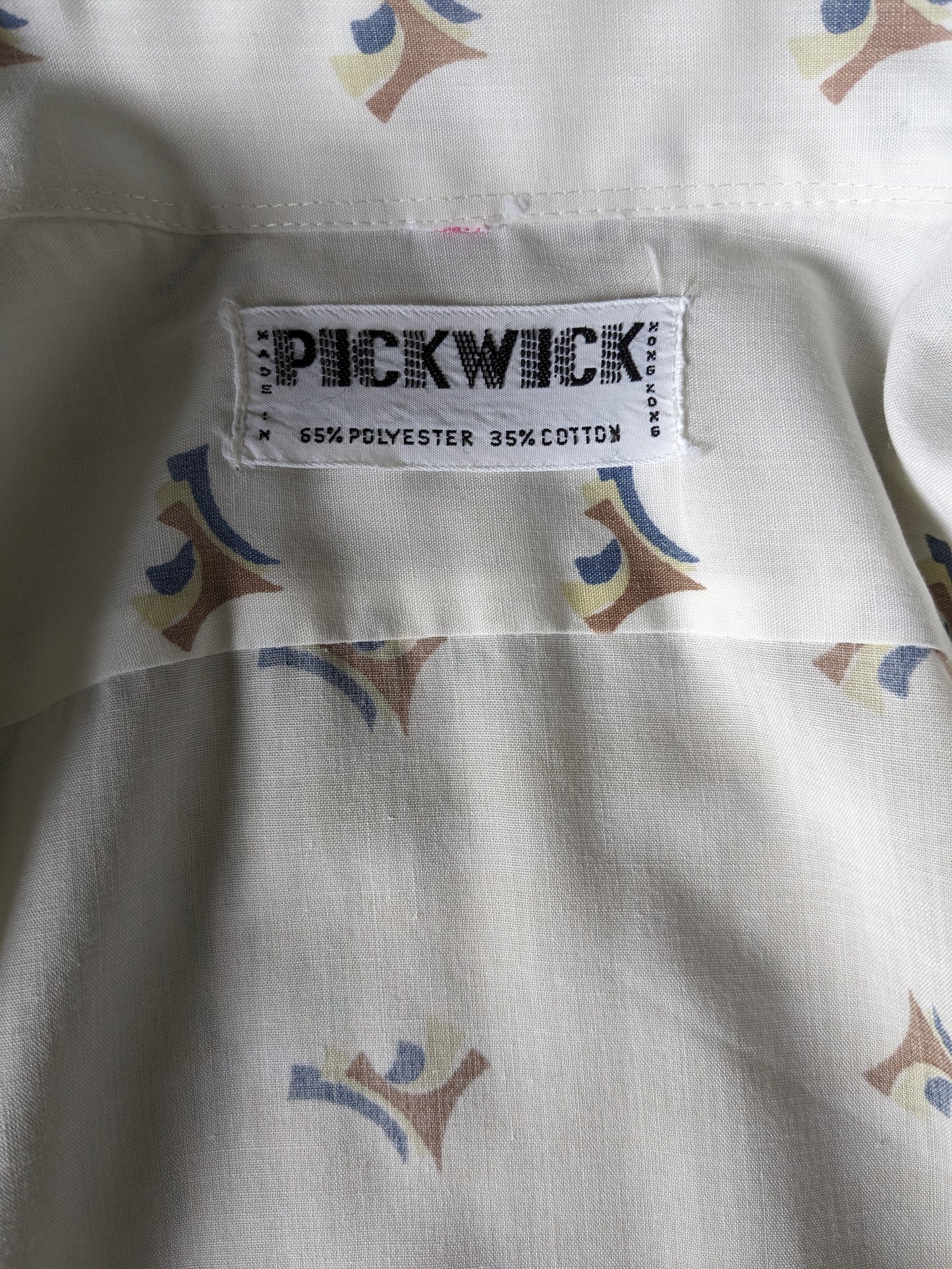 Shirt de Pickwick des années 70 vintage avec collier. Impression en bleu marron blanc. Taille 2xl / xxl.