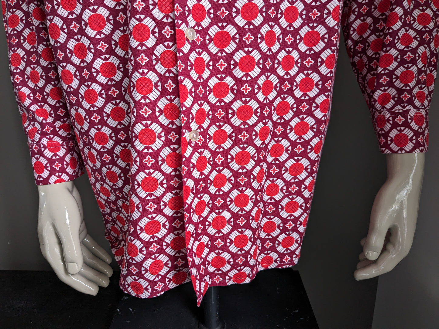 Vintage Lotus overhemd. Rood Paarse print. Maat XL.