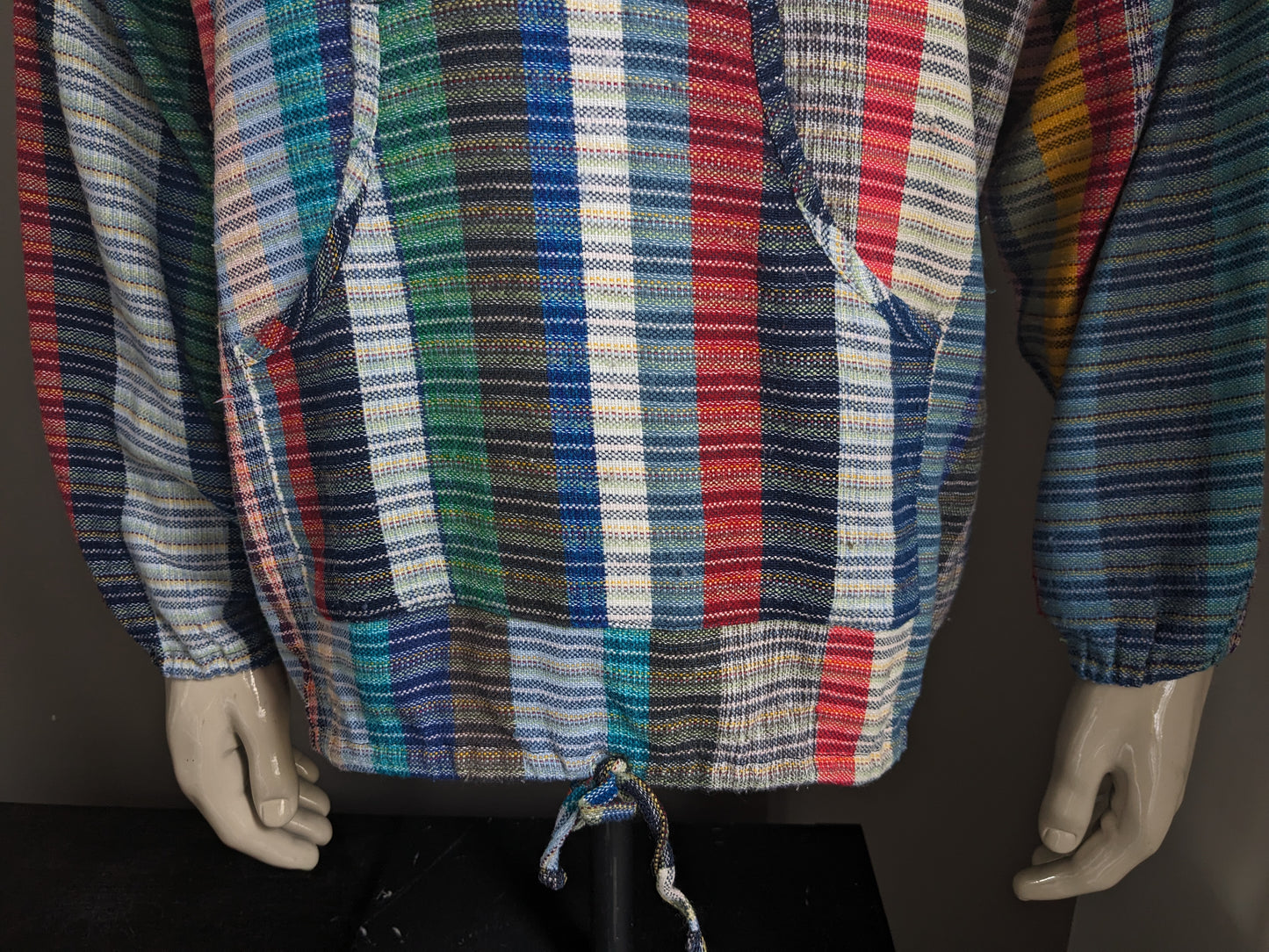 Chemise de chemise vintage avec mao / agriculteur / col debout. Motif coloré. Taille 2xl / xxl.