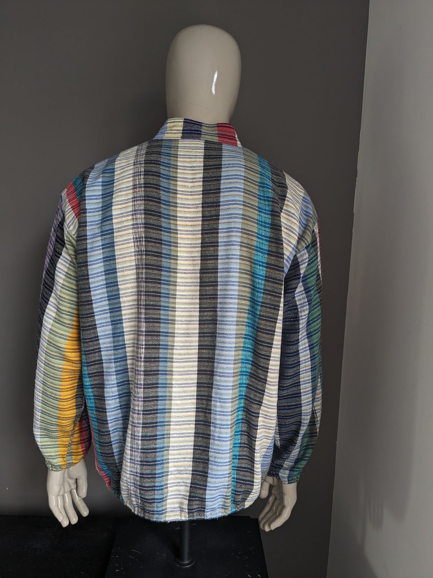 Camisa vintage camisa con mao / agricultor / cuello de pie. Motivo de color. Tamaño 2xl / xxl.