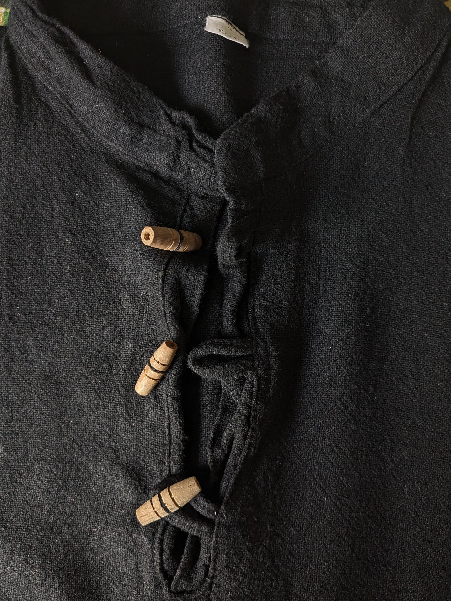 Chemise de chemise vintage avec 1 sac et mao / agriculteurs / collier droit. Couleur noire. Taille M.