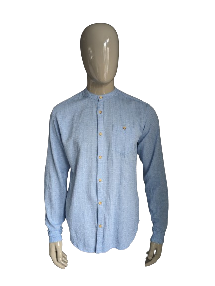 Camicia da smog con MAO / agricoltori / collare verticale. Blu misto. Dimensione L. slim fit.