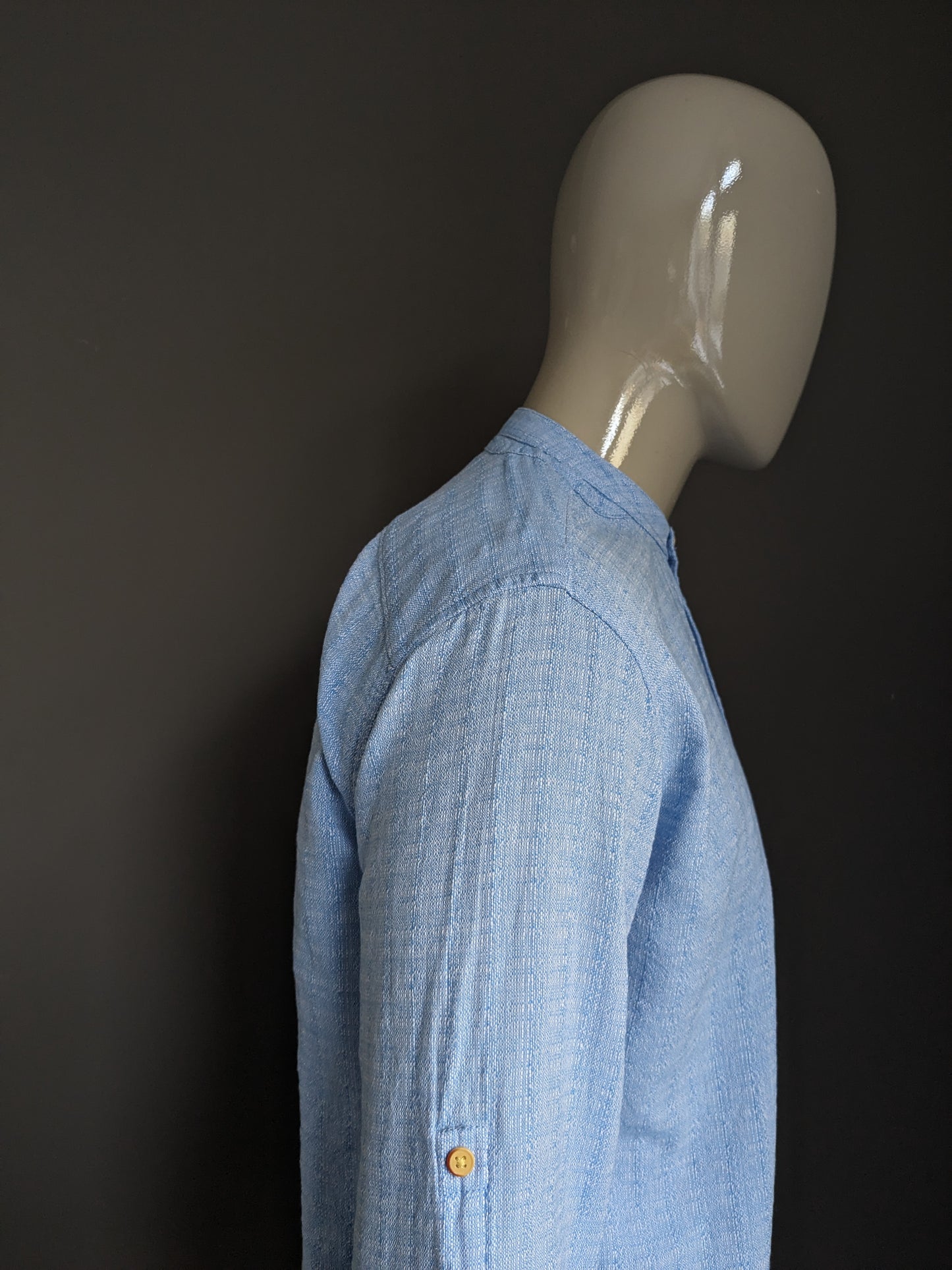 Smog shirt with mao / farmers / upright collar. Blue mixed. Size L. Slim Fit.