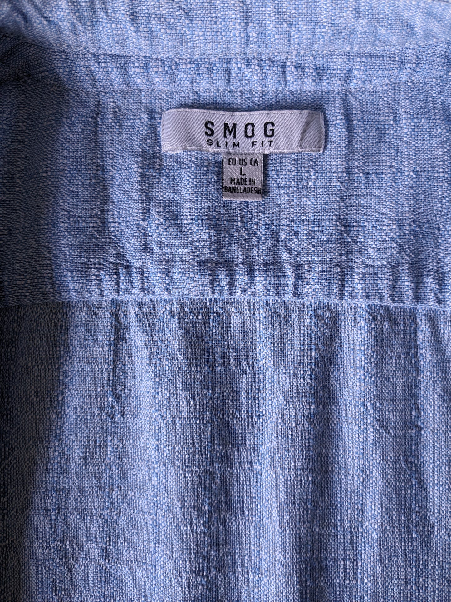 Smog shirt with mao / farmers / upright collar. Blue mixed. Size L. Slim Fit.