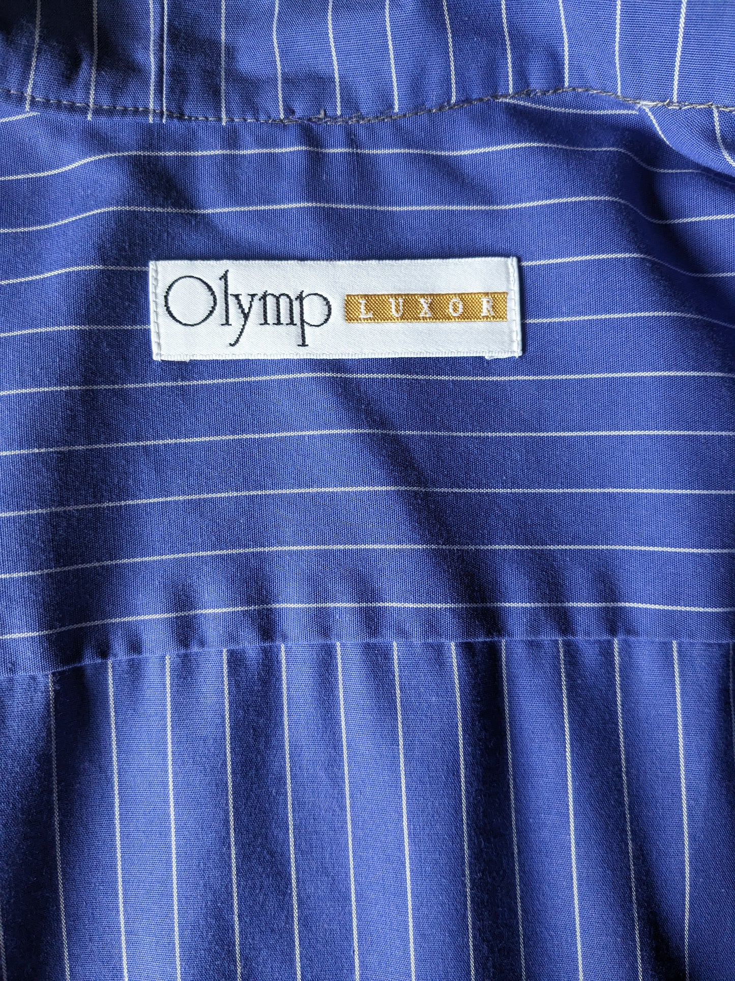 Camisa de luxor de Olymp Vintage con Mao / Farmer / Collar Standing. Blanco azul rayado. Talla L.