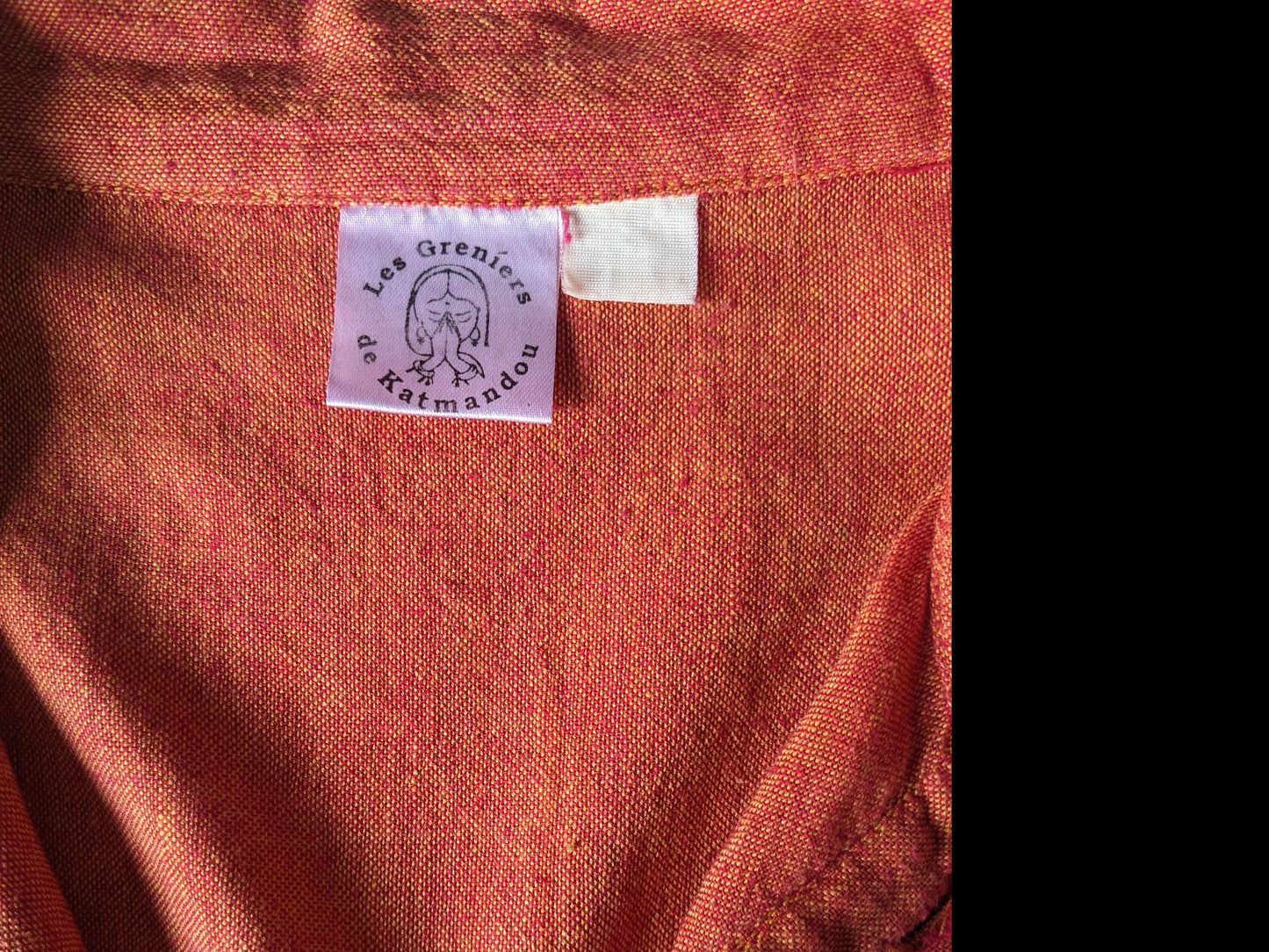 Camicia Le Grenier de Katmendou con MAO / Farmers / Collar in piedi. Rosso arancione miscelato. Taglia L.