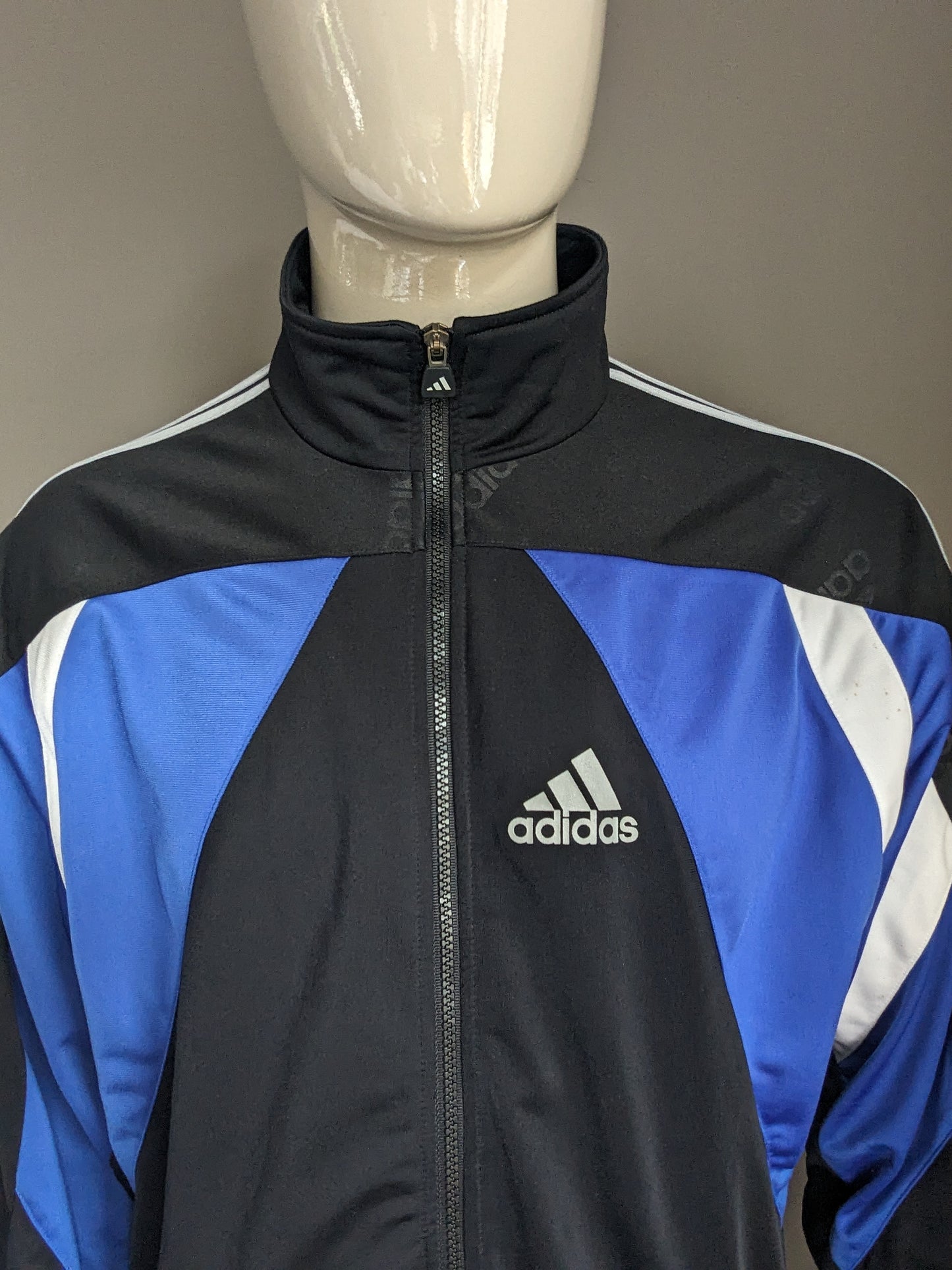 Vintage 80S-90S Adidas Sport Jack. Azul blanco de color negro. Tamaño xl.