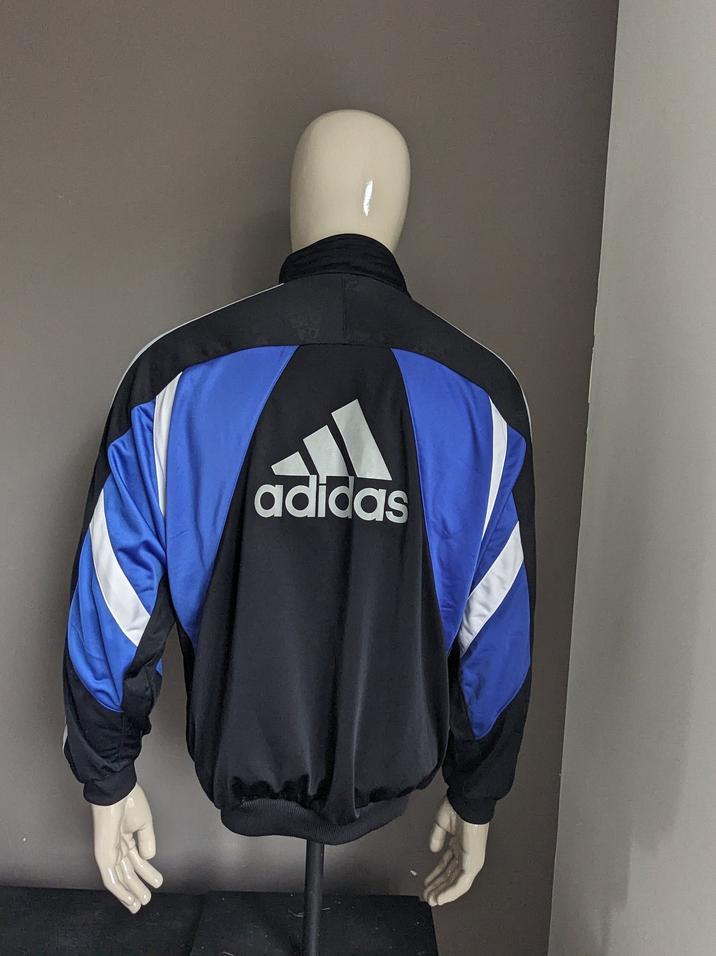 Vintage 80S-90s Adidas Sport Jack. Blau weiß schwarz gefärbt. Größe xl.