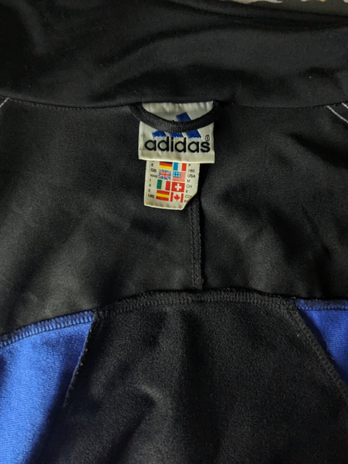 Vintage 80's-90's Adidas sport jack. Blauw Wit Zwart gekleurd. Maat XL.