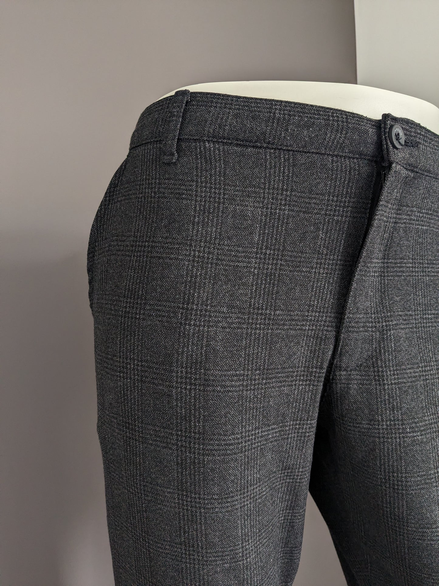 LCW Vision pantalon / broek. Grijs Zwart geruit. Cropped Slim Fit. W36 - L30.