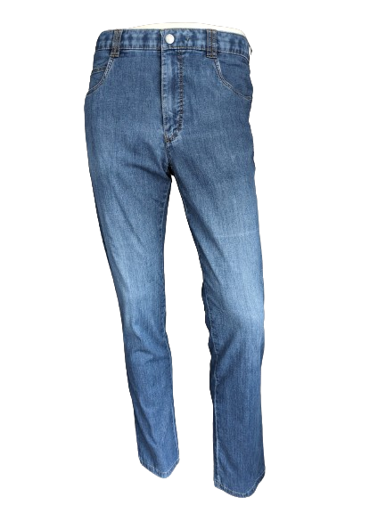 Meyer-Hose. Dünner Denim. Blau gefärbt. Größe 50 / M. Typ „Dubai“.