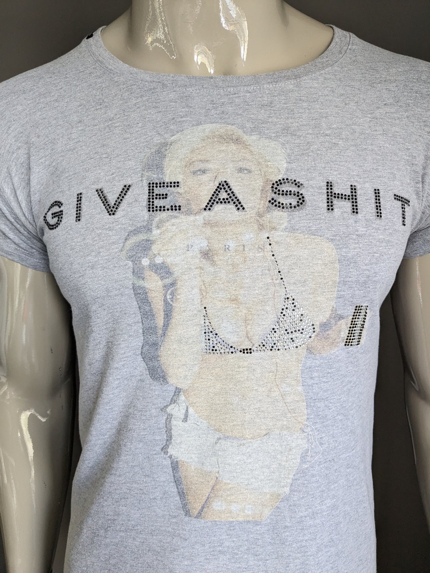 My brand shirt "give a shit". Gray with print and stones. Size M.