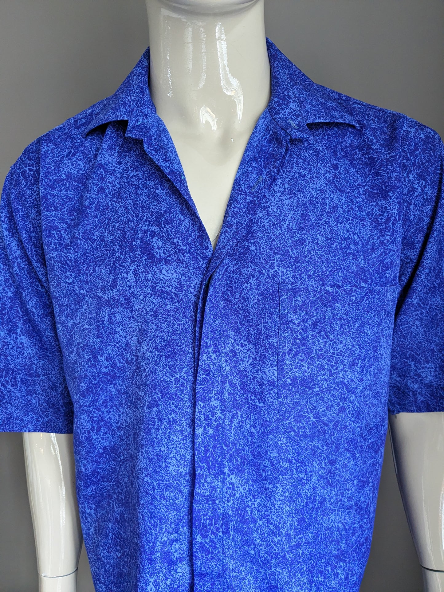 Vintage Paita Silk Shirt Short Sleeve. Blue mixed. Size XL.