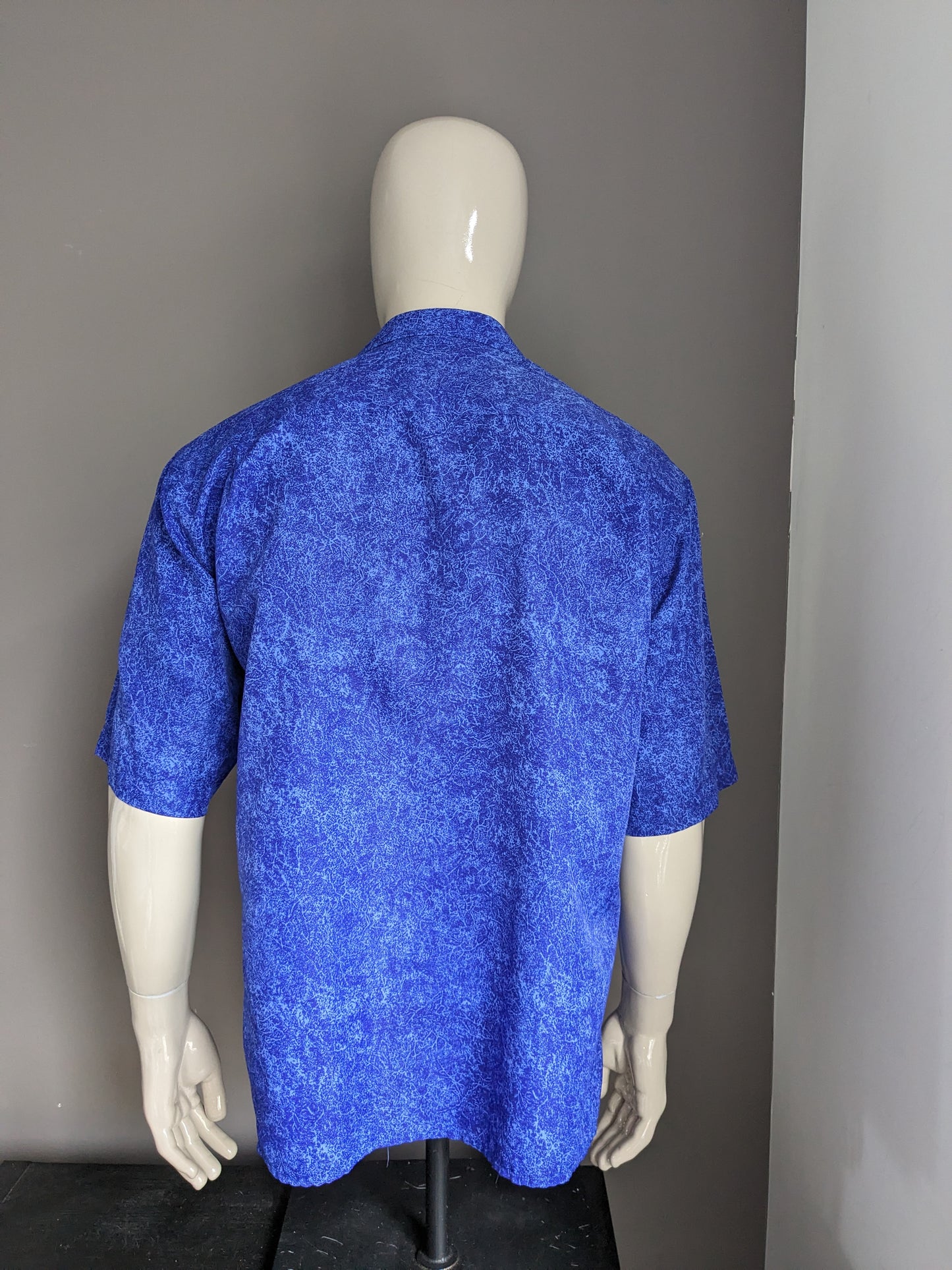 Vintage Paita Zijden overhemd korte mouw. Blauw gemêleerd. Maat XL.